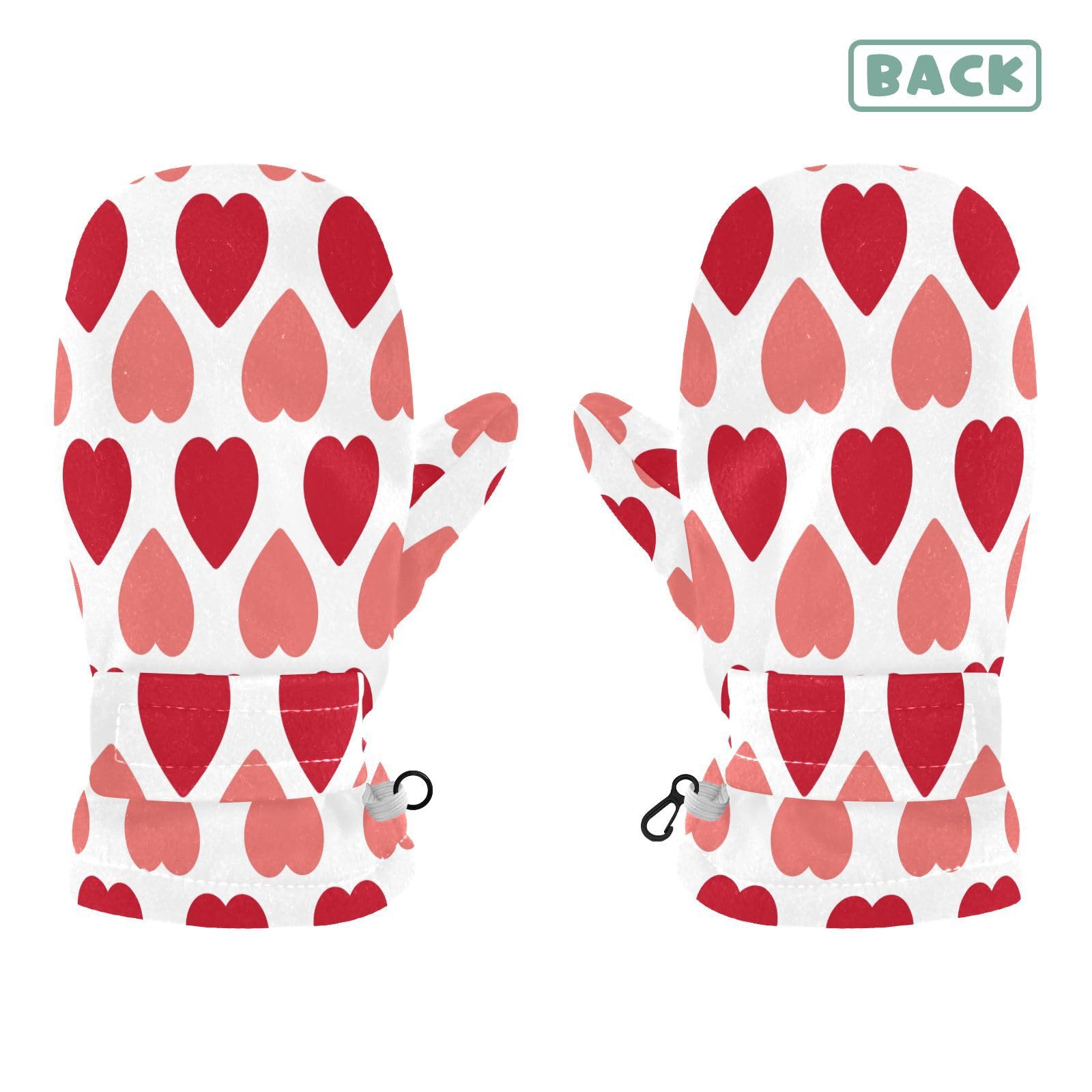 Kids Winter Gloves Mittens Red Hearts Valentine Cold Weather Outdoor for Girls Boys Warm Mittens 4-6 Years