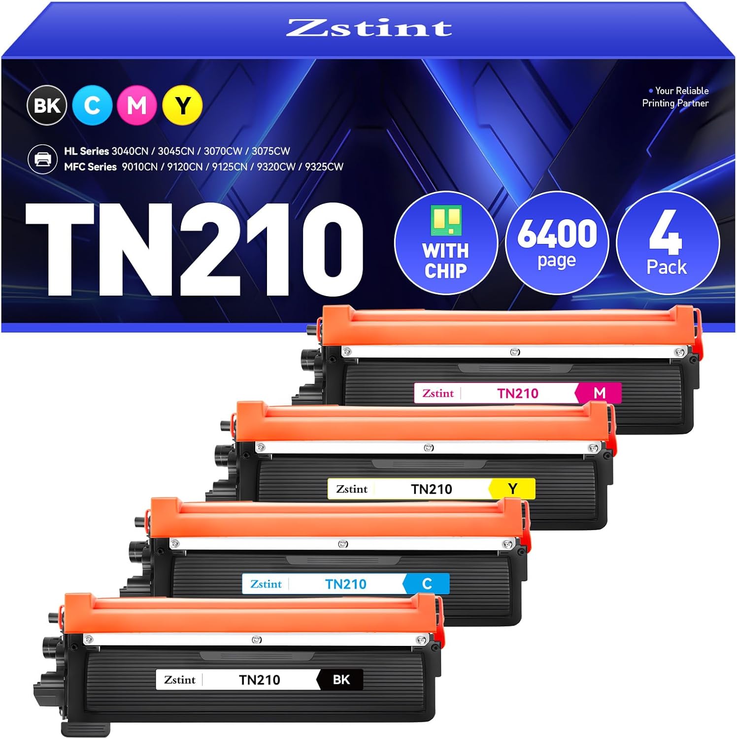 TN210 Toner Cartridge Set 4-Pack Replacement for Brothe TN-210 Compatible with MFC-9325CW MFC-9125CN HL-3070CW 3040CN 3045CN 3075CW MFC-9320CW MFC-9120CN 9010CN Color Printer Black Cyan Yellow Magenta
