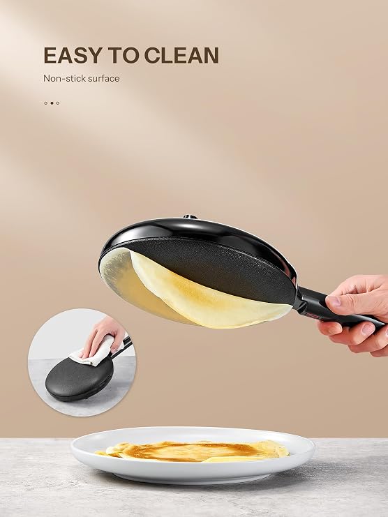 Electric Crepe Maker, 8 Inch Portable Crepe Maker Machine With Not-Stick Dipping Plate, Automatic Temperature Control, Nonstick Crepe Pan, Black (Black)