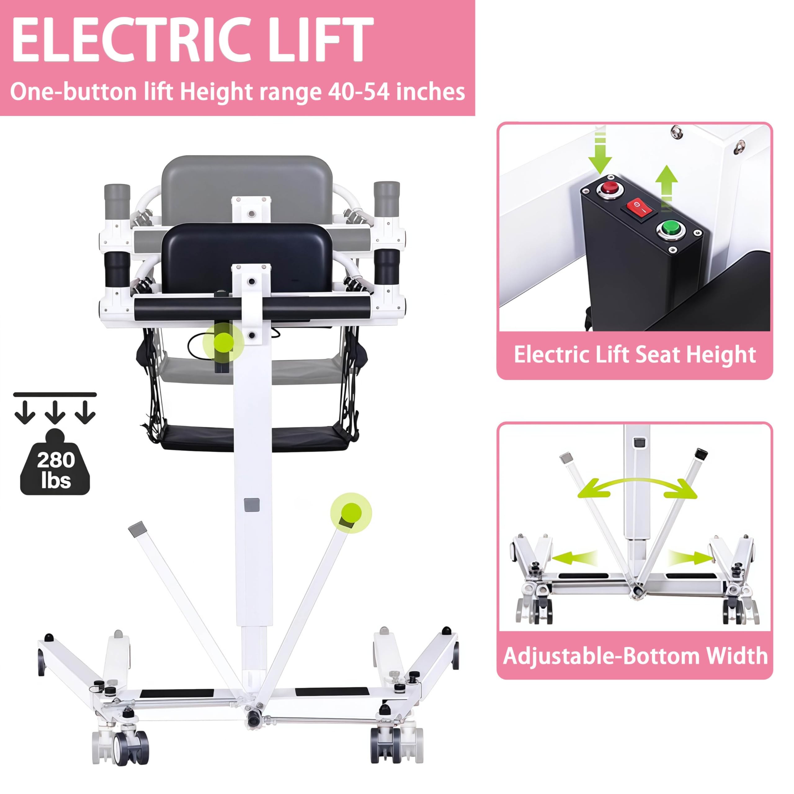 GrúA De Pacientes Mejorada para El Hogar, Silla De Transferencia EléCtrica para Pacientes, GrúA PortáTil para Discapacitados para El Coche, Sillas De Transferencia