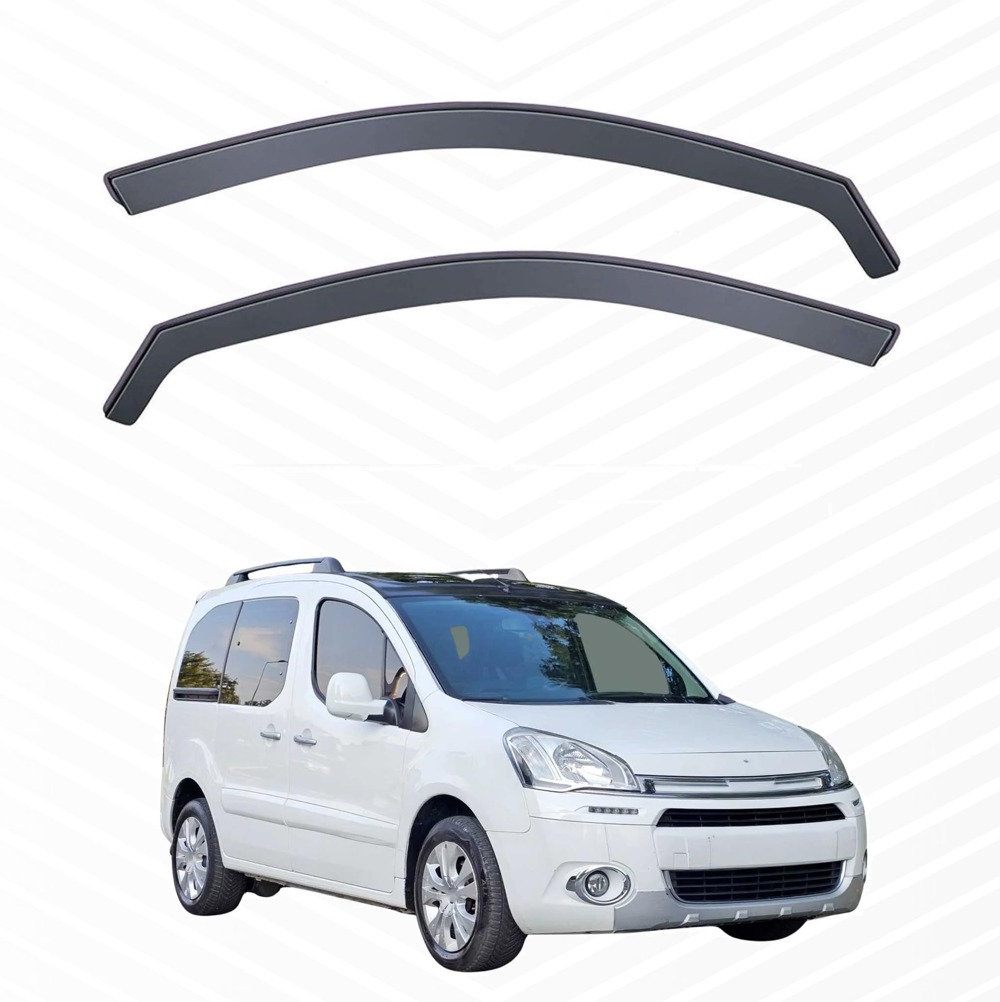 Deflectores Compatibles con Citroën Berlingo II 2008-2018 - Vidrio Acrílico Duradero - Derivabrisas Delanteros Ahumados para Ventanillas - Instalación Interior - 2 Unidades