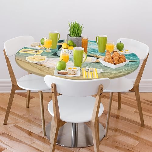 Vista 37 de cfpolar Mantel redondo ajustable de verano, hojas de palma tropical, borde elástico, mantel redondo lavable para uso en interiores y exteriores, se