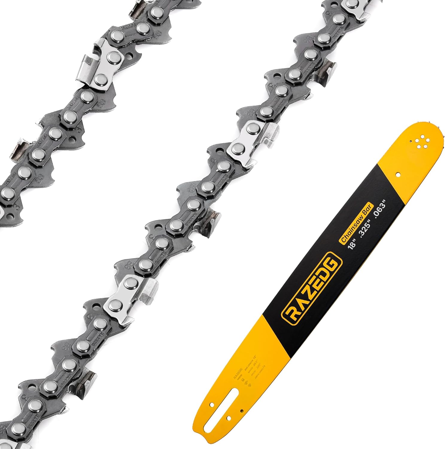 18" Chainsaw Bar + 2 Carbide Chains, .325" Pitch, .063" Gauge, 74 Drive Links, Fits Stihl MS271 Farm Boss, MS291, MS311, and More, Replacement Oregon L74