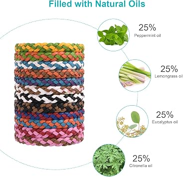 OSDUE 12 Pack Mosquito Repellent Bracelet, Waterproof Anti-Mosquito Wristbands, Adjustable Leather & EVA, DEET-Free Natural Wristbands for Adults, Kids & Babies, 300 Hour Insect Repellent Protection