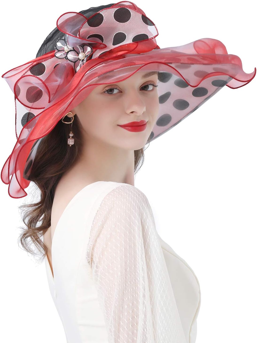 Z&X Organza Church Fascinator Wedding Tea Party Derby Hats for Women Flower Wide Brim Sun Hats