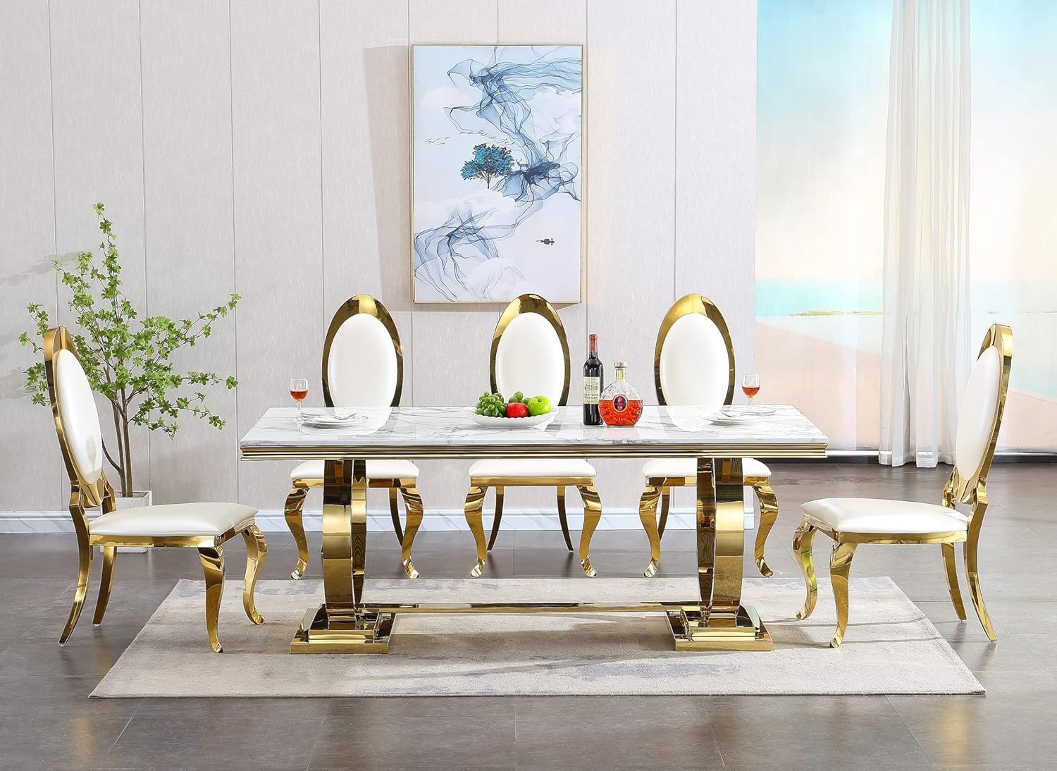 Amazon.com - Contemporary Faux Marble Dining Room Table,Rectangle 0.71" Marble Top Kitchen Table ...