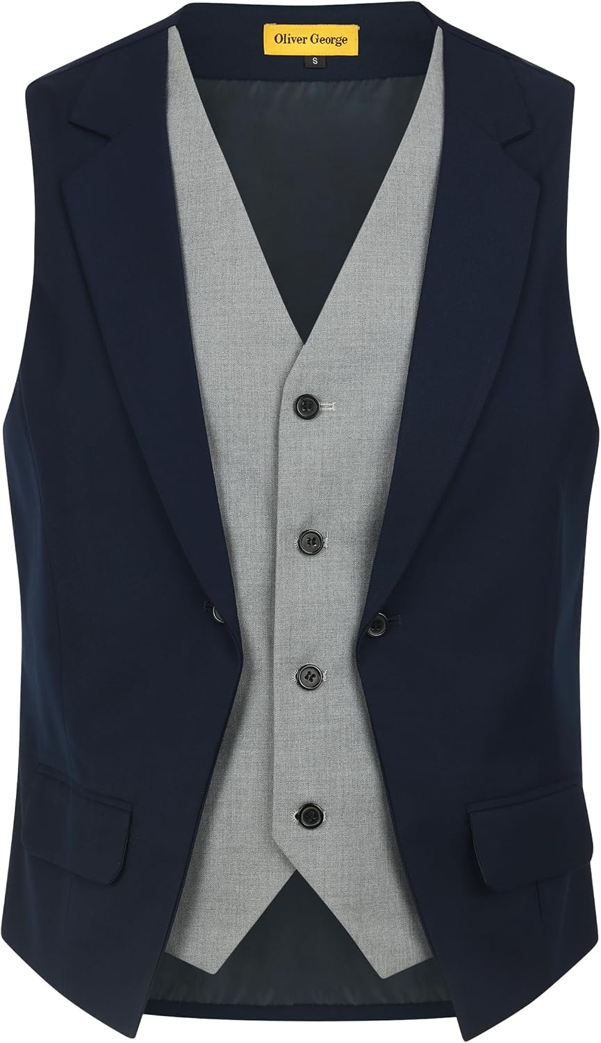 Oliver George Men’s Solid Color Suit Vest Formal Tuxedo Waistcoat Business Layered Dress Vest For Suit or Tuxedo