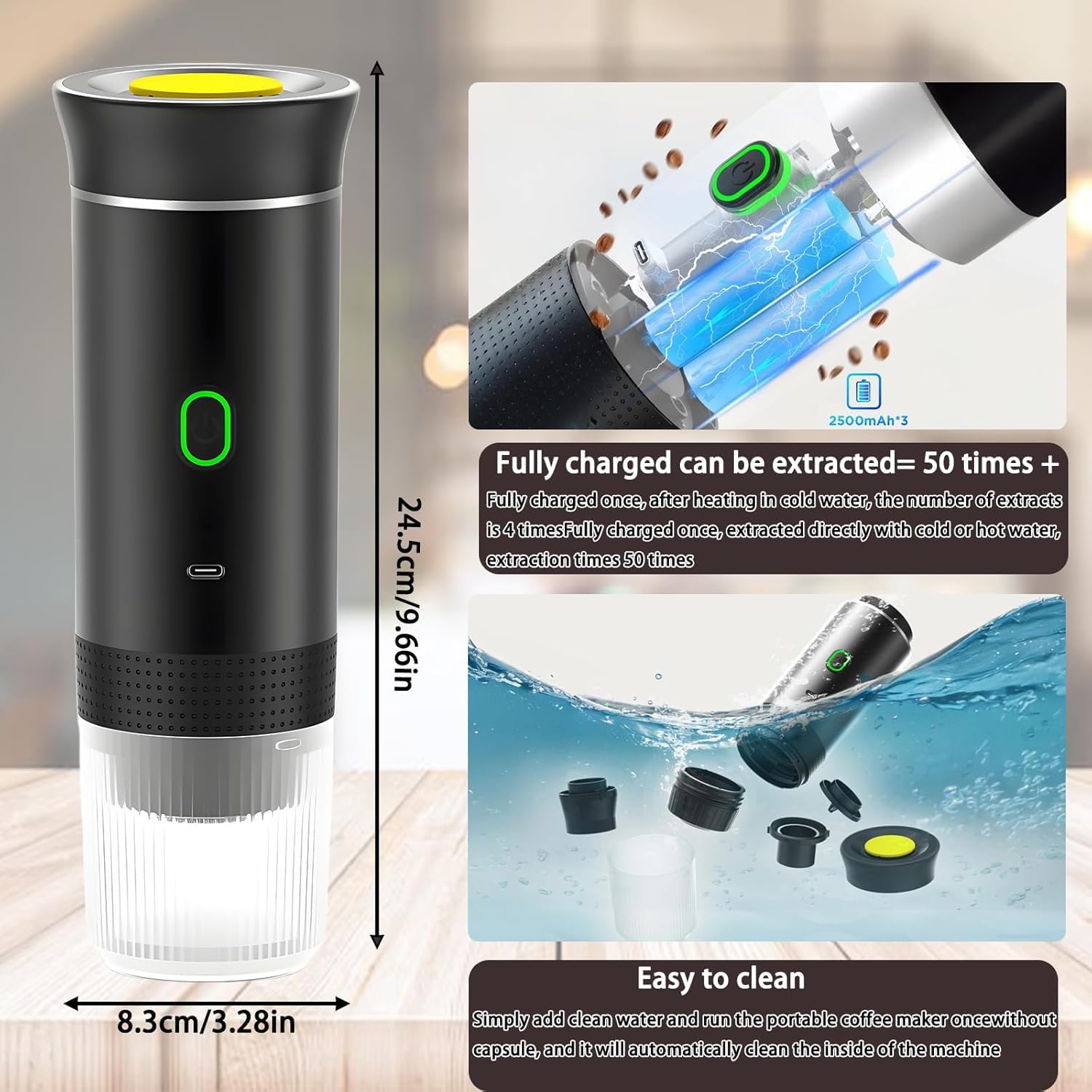 Yolispa Macchina caffè Portatile, Caffettiera Elettrica Riscaldata per Porta USB-C, Portatile Piccola Macchina da caffè Elettrica Autoscaldante Macchina espressa, per Campeggio, Ufficio, Casa, Auto
