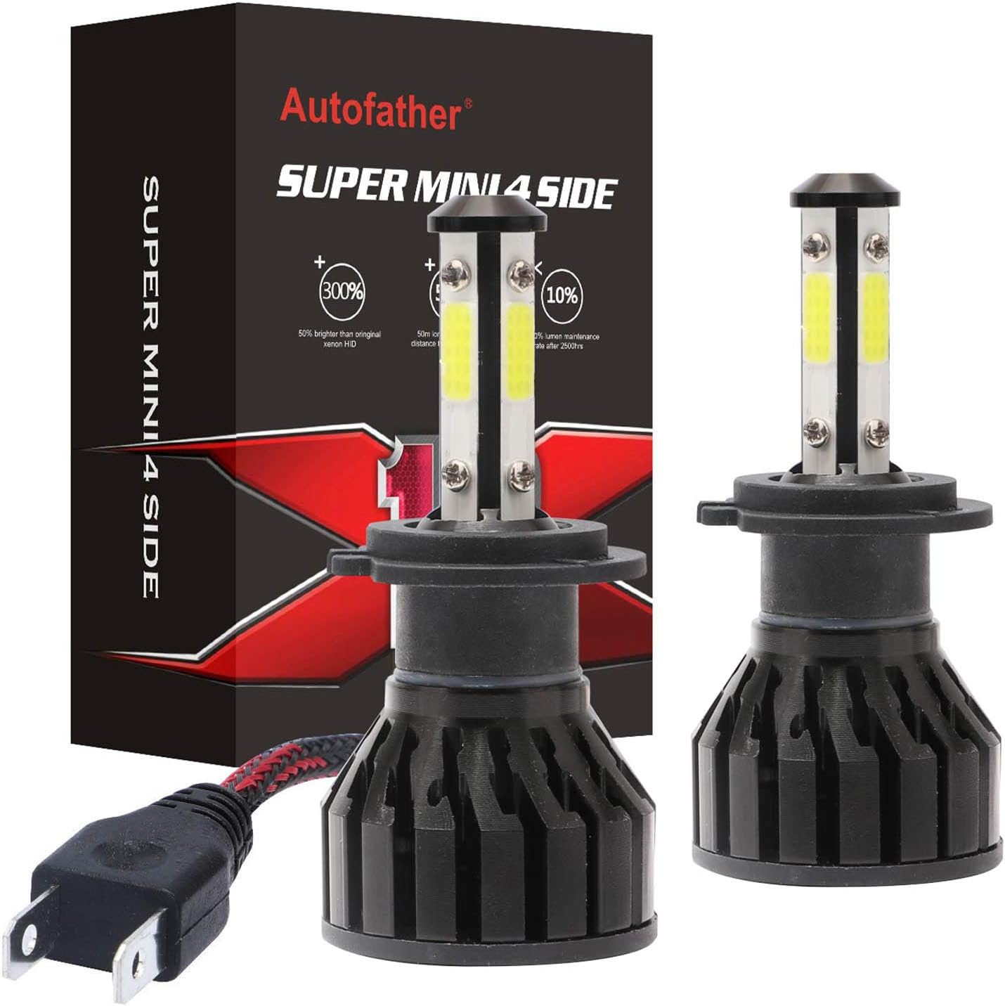 Bowoshen H7 LED Headlight Bulbs 12000LM 6000K White 4-Side Chips 360 Degree Beam Pattern Extremely Bright Hi or Lo Car Lamp Replacement,5 Year Warranty