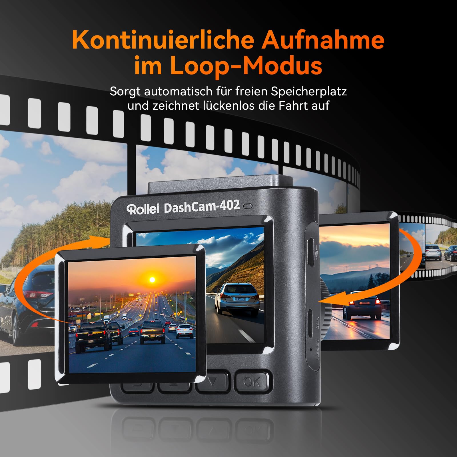 Rollei Dashcam 402 mit GPS und G-Sensor | Rechtskonforme Autokamera vorne | 1080p Full-HD | Auto-Kamera zur Überwachung und Parküberwachung | Dash Cam Video-Registrator mit Loop Funktion