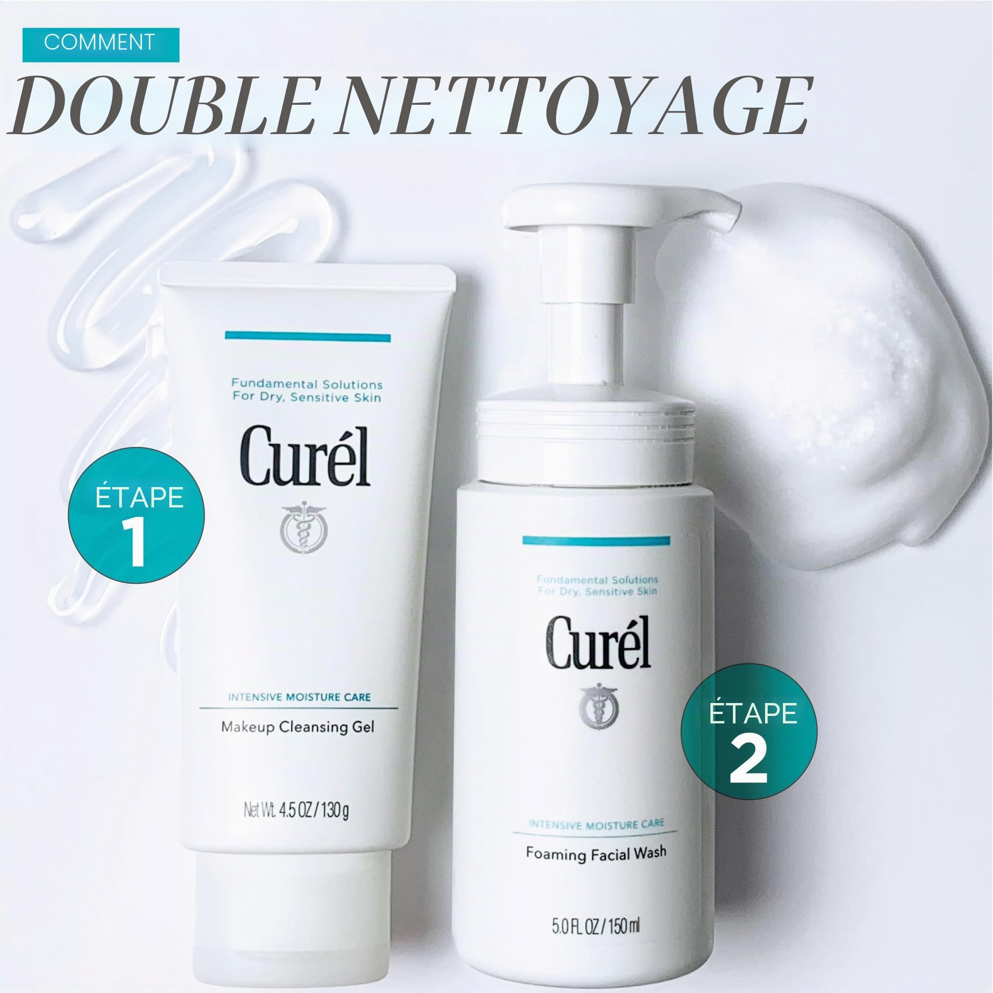 Curel Japanese Skin Care Gel nettoyant pour maquillage 133 ml | Élimine le maquillage imperméable, pour les peaux sèches sensibles, pH équilibré, sans parfum et sans alcool, étape 1 sur 2