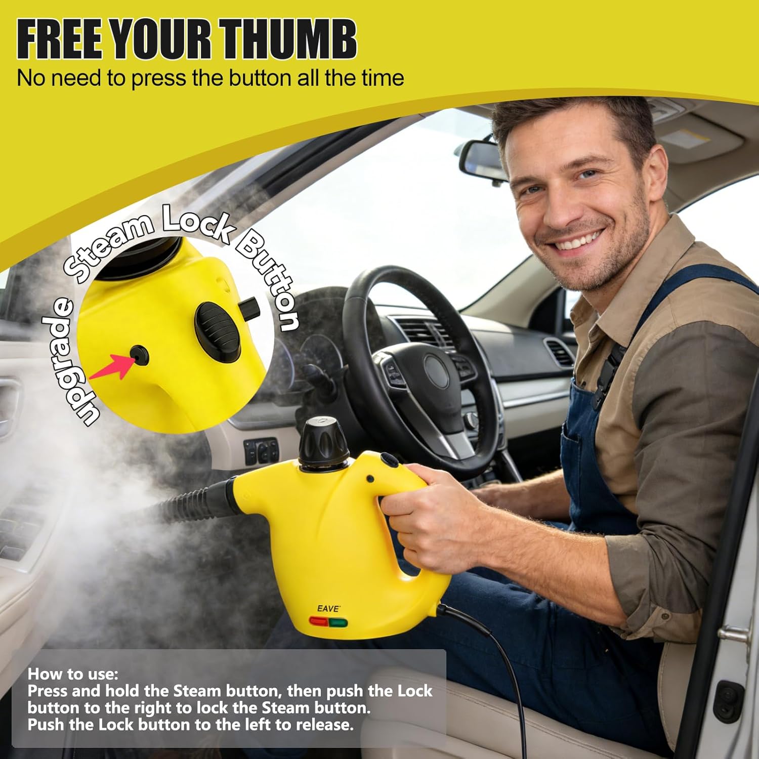 Handheld Steam Cleaner, Steamer for Cleaning, Portable Upholstery Steamer for Surface Cleaning, Hand Steam Cleaner for Furniture, Car Detailing, Home, Kitchen, Bathroom, Upholstery - Image 4