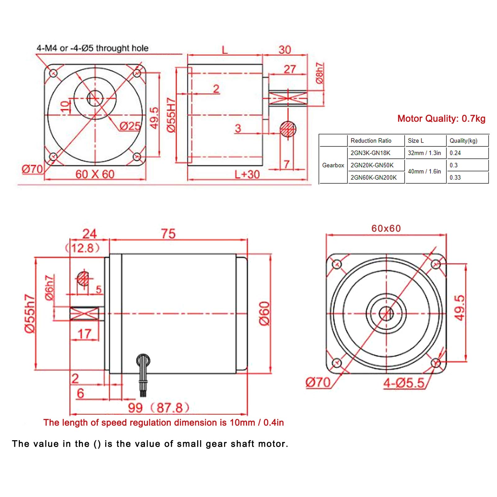 SIXRUN Motoriduttore AC Motore AC220V in Acciaio Inossidabile 6W Velocità Fissa con Regolatore del e Condensatore 1250 1400 RPM per Apparecchiature di Trasporto Macchine Fai da Te Uso in Officina (60)