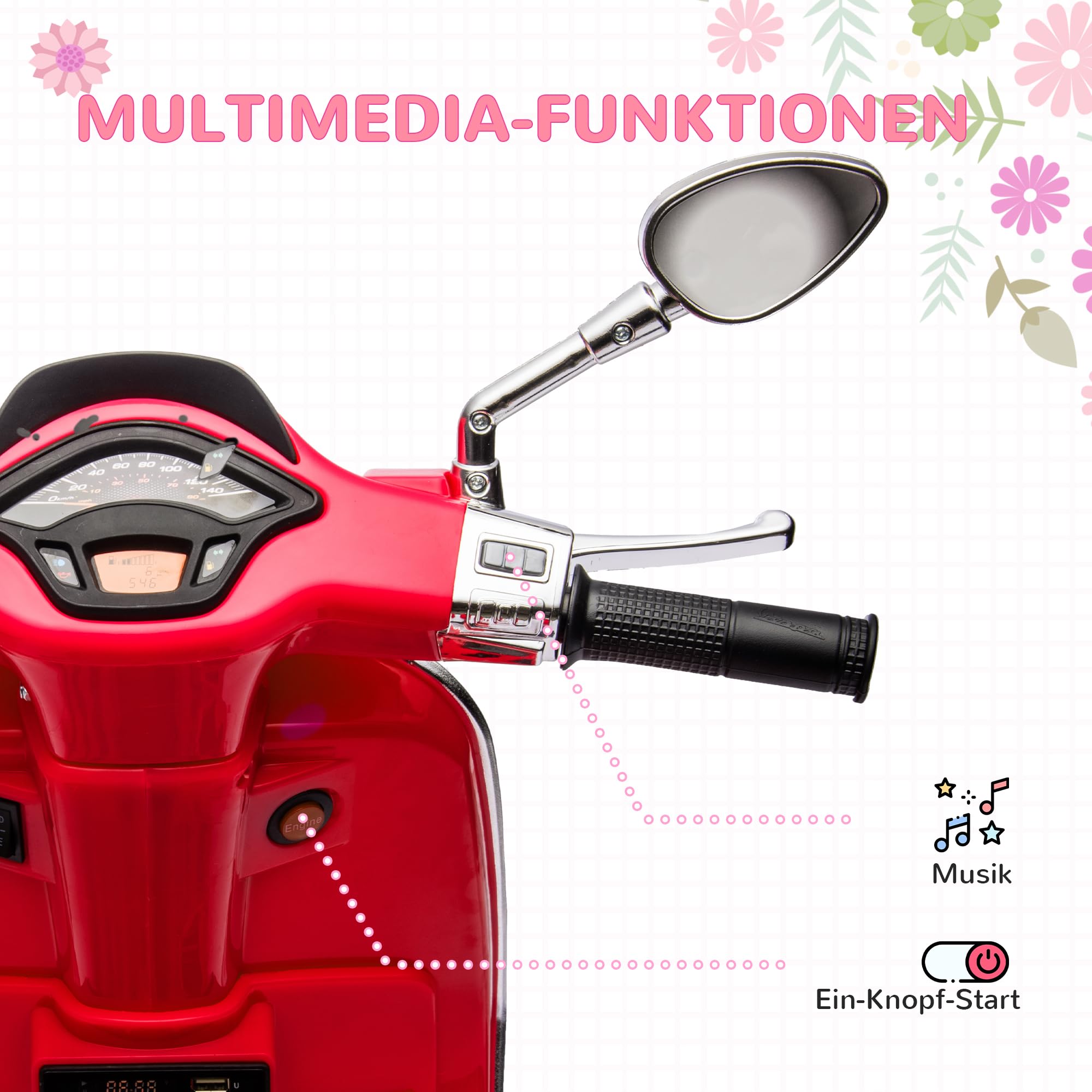 AIYAPLAY Moto Elettrica Bambini 6V Con Musica E Luci LED - 3-5 Km/h, Per 3-6 Anni, Nero