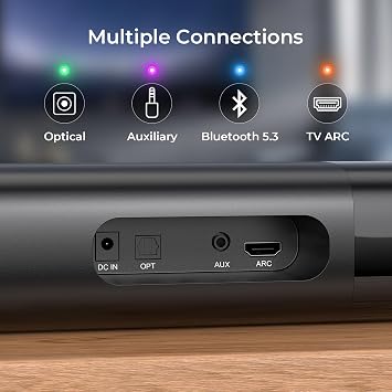 Sound Bar for Smart TV, Soundbar with Bluetooth/ARC/Opt/AUX Connect, Auto Volume Boost, 3 Equalizer Modes, 2 in 1 Detachable Soundbar for TV/PC/Gaming/Projectors