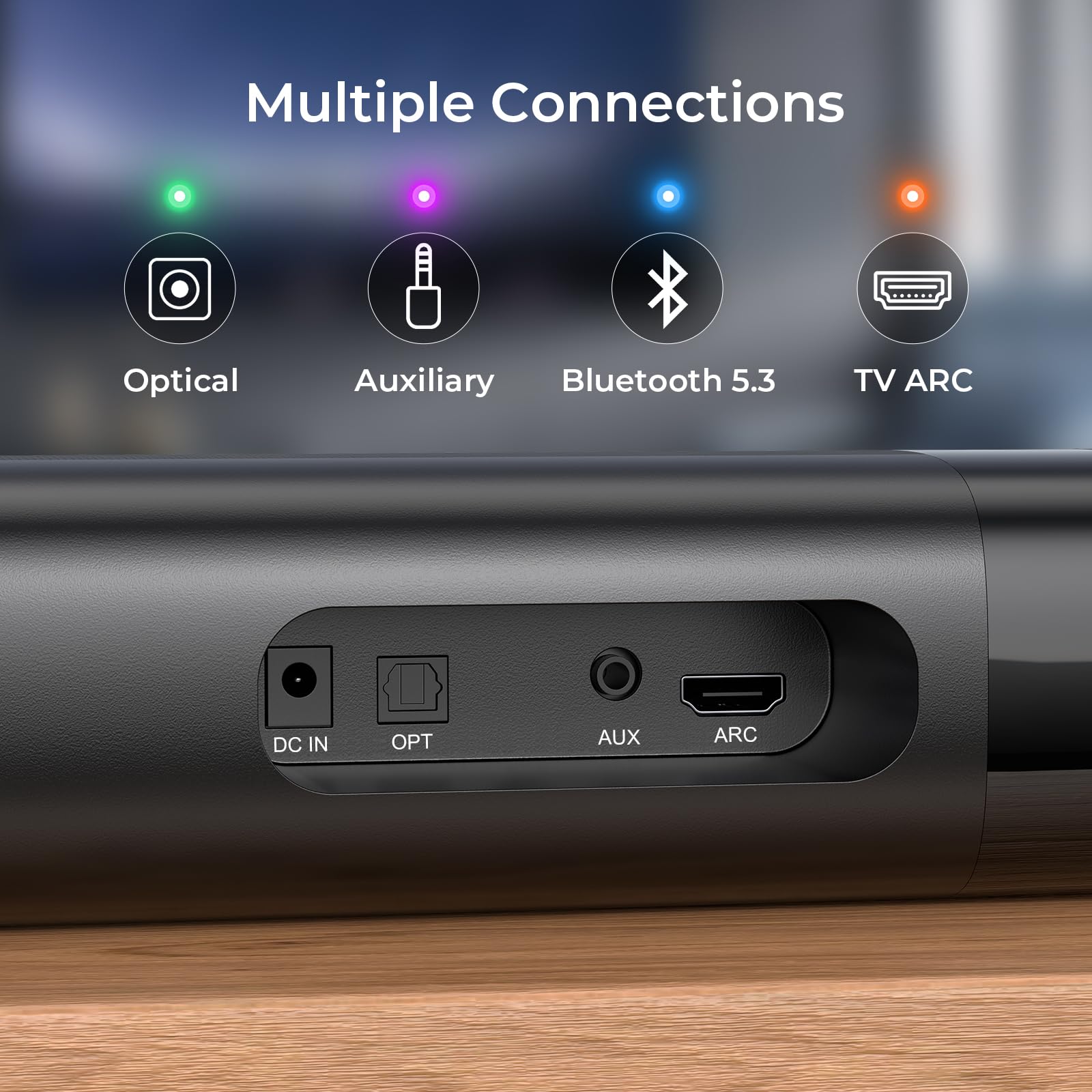 Sound Bar for Smart TV, Soundbar with Bluetooth/ARC/Opt/AUX Connect, Auto Volume Boost, 3 Equalizer Modes, 2 in 1 Detachable Soundbar for TV/PC/Gaming/Projectors