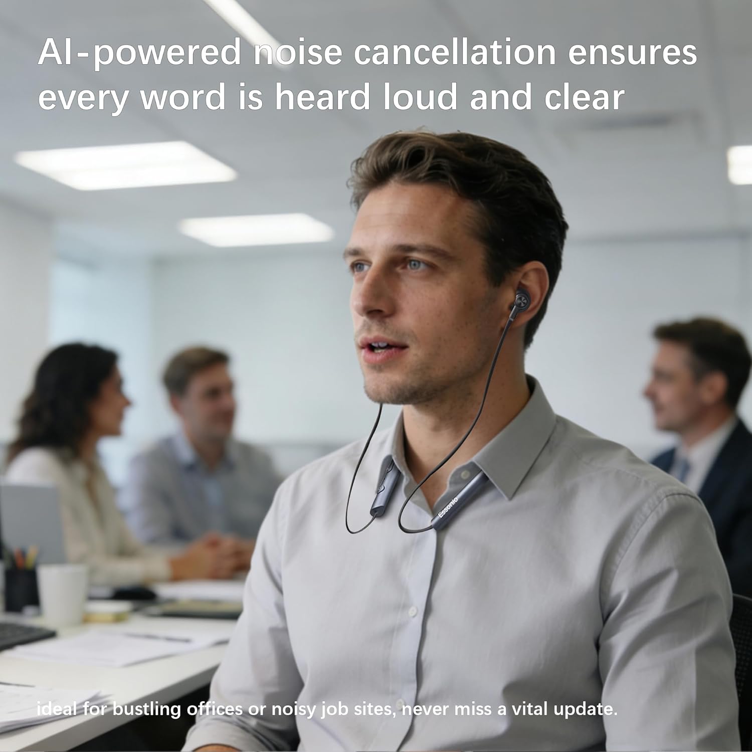 Neckband Bluetooth Earbuds with Mic Hybrid Active Noise Cancelling, 36H Playtime, IPX6 Waterproof, Comfortable Magnetic Sport Headphones for Running, Work, Travel Black - Image 4