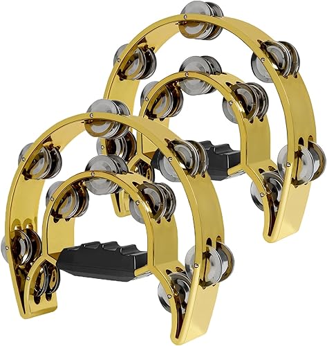 Paquete de 2 panderetas de doble fila de 10 pulgadas con jingles de metal, Panderos para adultos, Panderos de Danza Cristianos, tambor de percusión