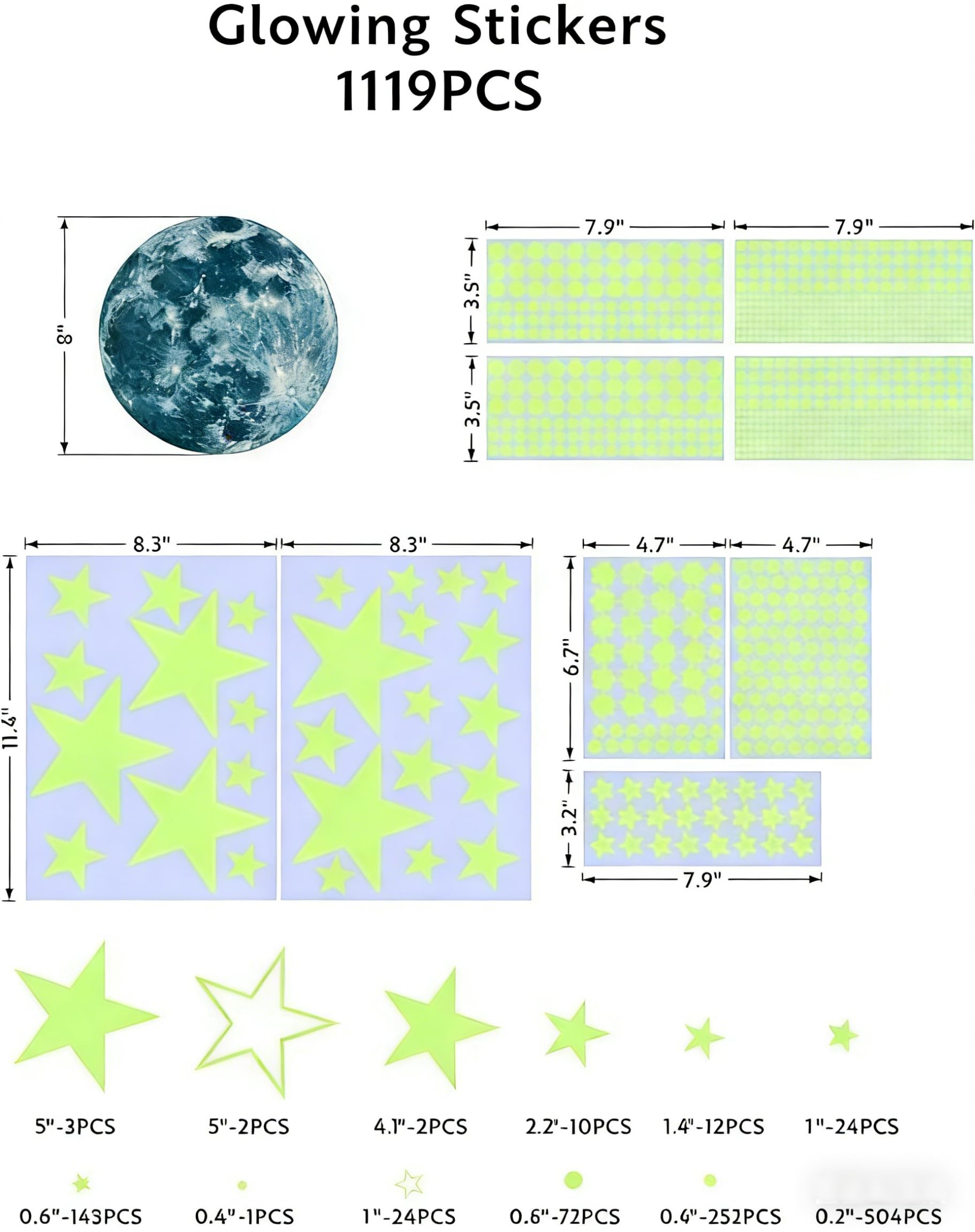 Luminoso Pegatinas de Pared Estrellas Fluorescentes 1119 PCS para Techo Decoración Dormitorio Niños