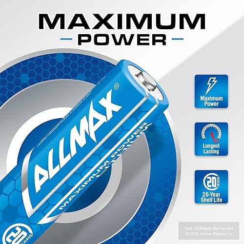 Miniatura 2 de Pila AA de litio de máxima potencia de Allmax (16 unidades) – De vida útil más larga, a prueba de fugas, vida útil de 20 años, rendimiento máximo