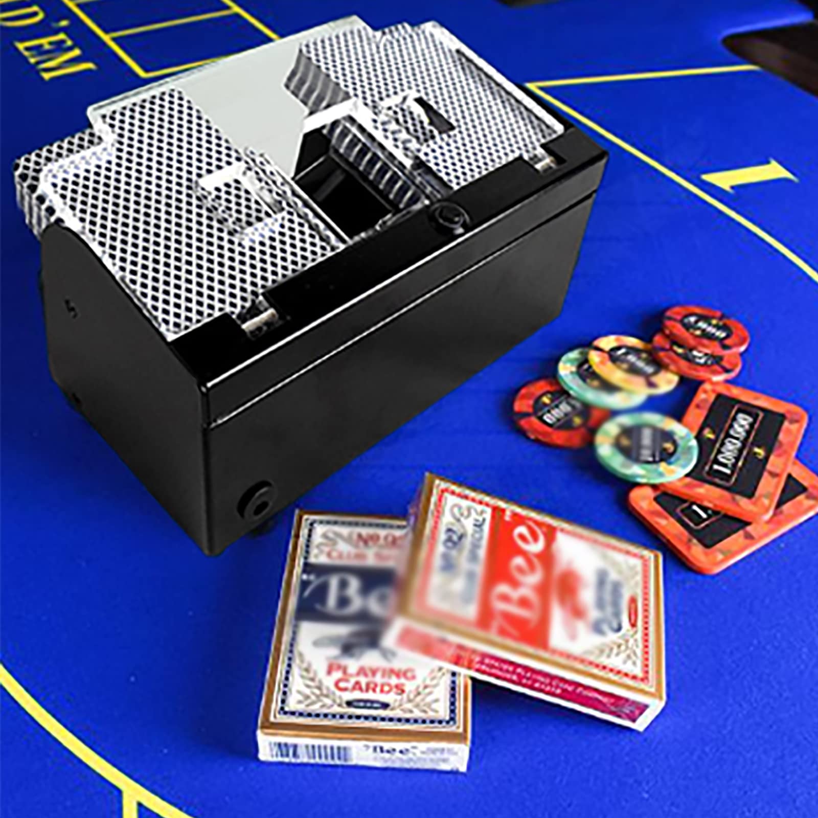 NGARY Barajador De Cartas De Póquer, Mezclador Automático De Cartas Deluxe De 2 Barajas, Pausa Automática Y Operación con Una Sola Tecla, para El Hogar, Viajes, Negocios | Juegos De Cartas