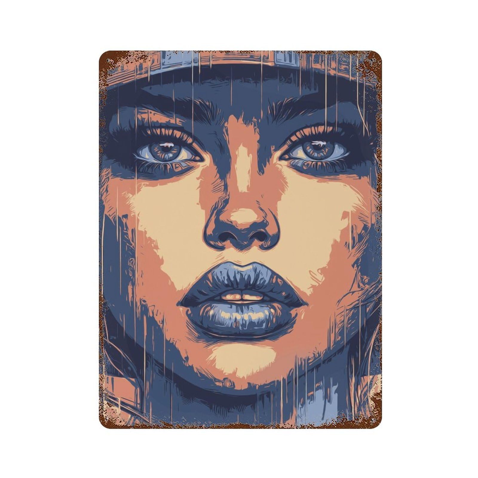 Woman in Rain Distressed Metal Wall Sign 15.7"x11.8", Ideal for Garage, Bar And Workshop Decor