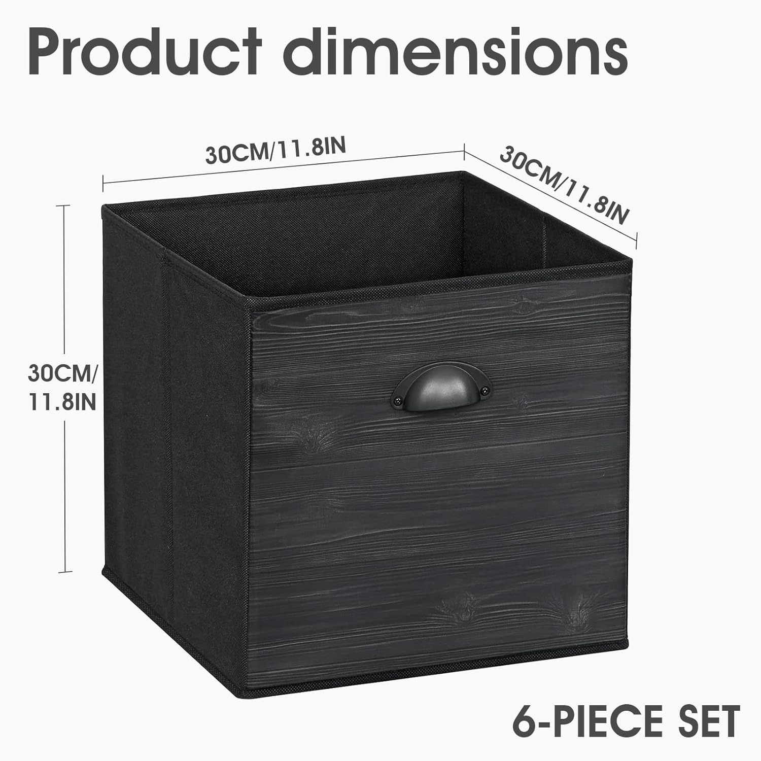 homyfort Fabric Cube Storage Organizer Bins, 12x12 Inch Black Wood Grain PRINTING Storage Cubes, Closet Cloth Baskets Box For Shelves, Set of 6