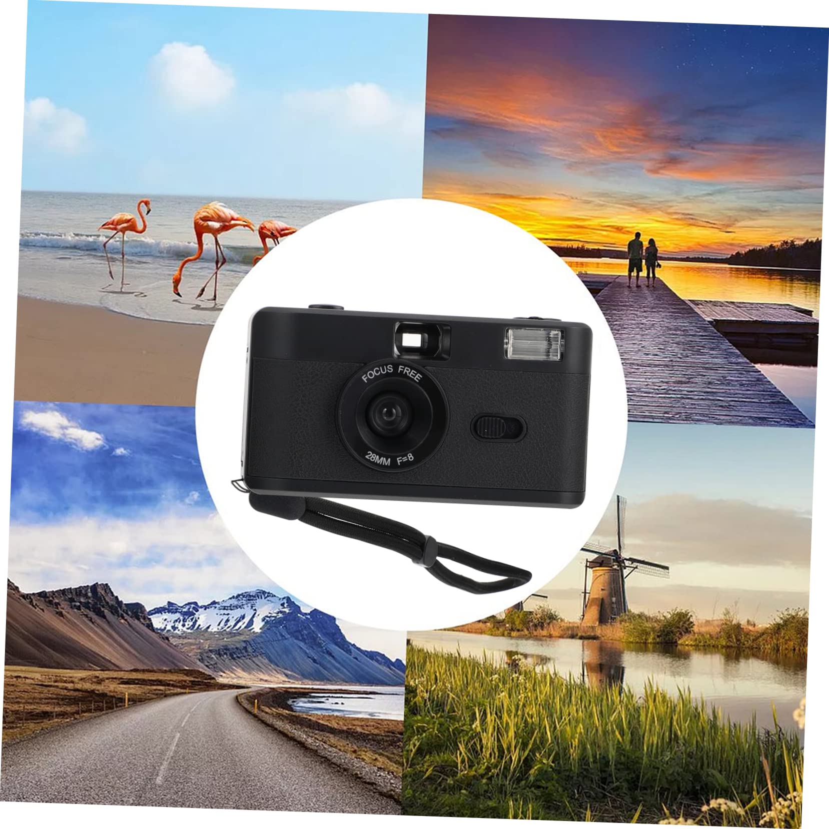 Gadpiparty Vintage Filmkamera aus ABS Wiederverwendbar mit Eingebautem Blitz Schwarz