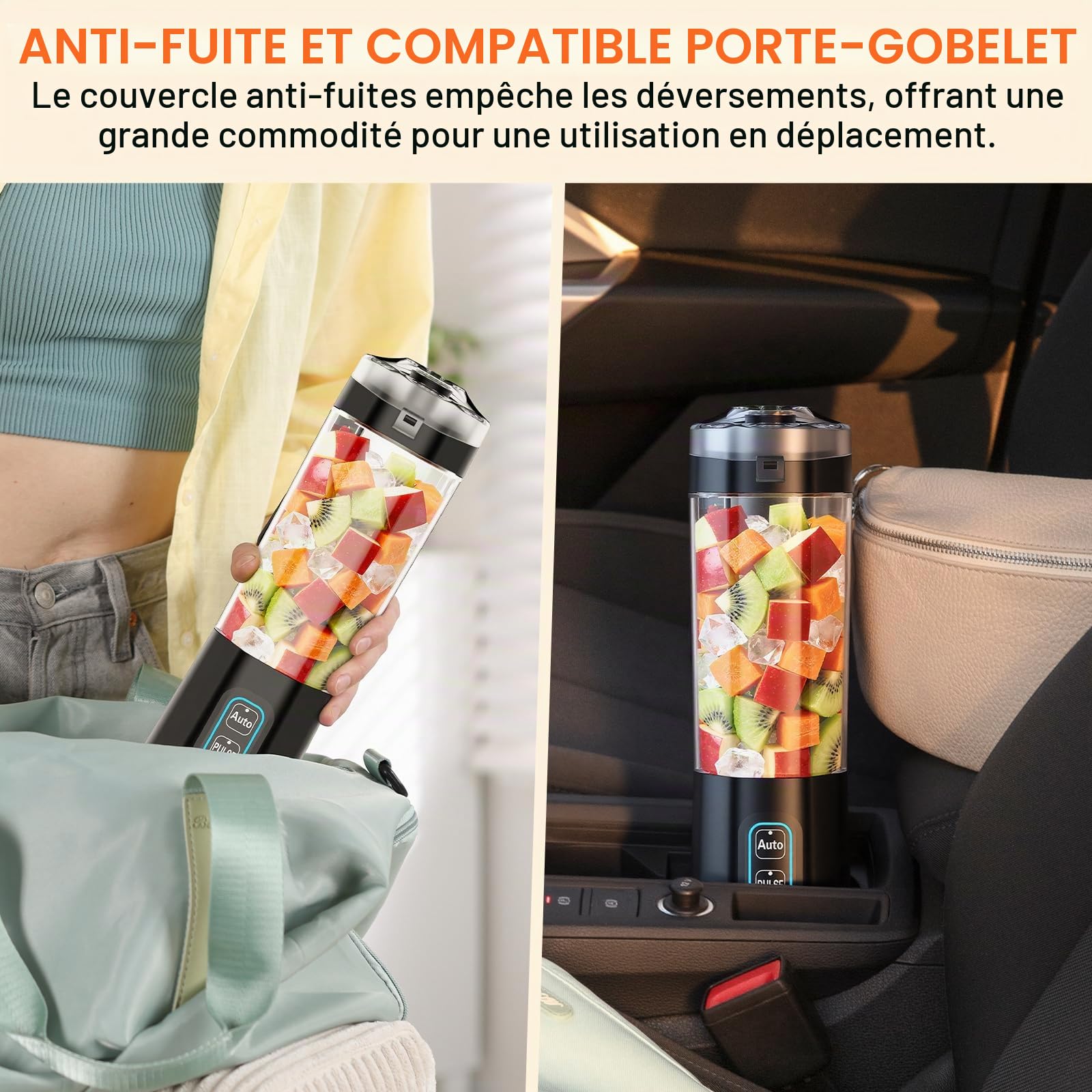 GVODE Blender Mixeur Portable Sans Fil, 700ml Smoothie Mixer, 360W Mini Blender Portable, Batterie 6000mAh USB-C, Étanche IPX8 pour Shakes & Smoothies