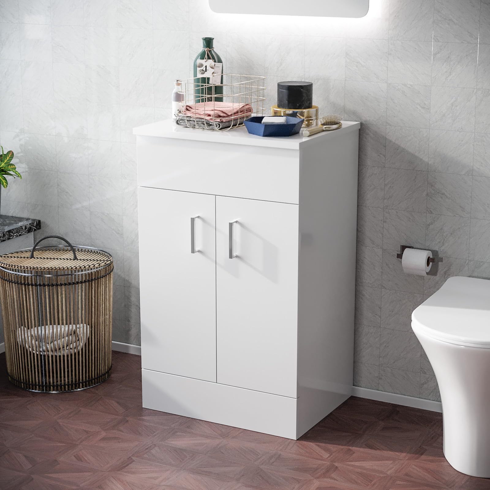 Nes Home 500Mm White Vanity Unit Cabinet With Countertop