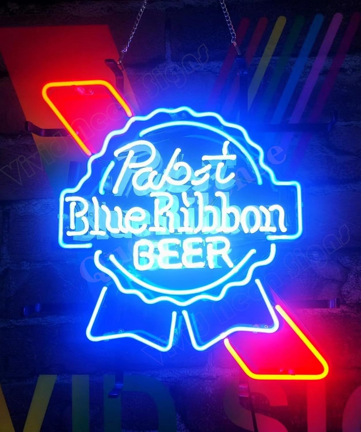 Queen Sense 17"x16" Pabsts Blue Ribbon Neon Sign Light Lamp Beer Bar Pub with HD Vivid Printing Tech Artwork A120PBRBLVVD