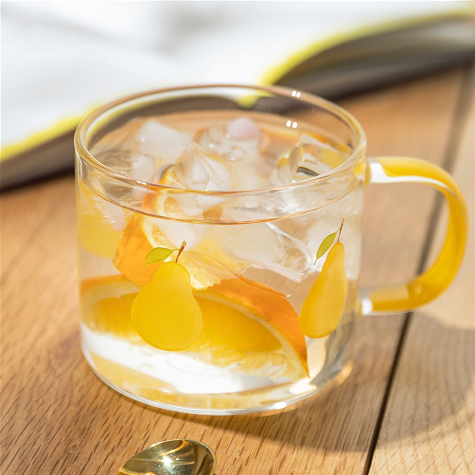 Becher 400 ml Fruchtmuster Glasbecher mit Griff Transparent Frühstück Milch Hafer Tasse Büro Zuhause Paar Wasserbecher Küche Trinkgeschirr Kaffeetasse (Farbe: Traube)
