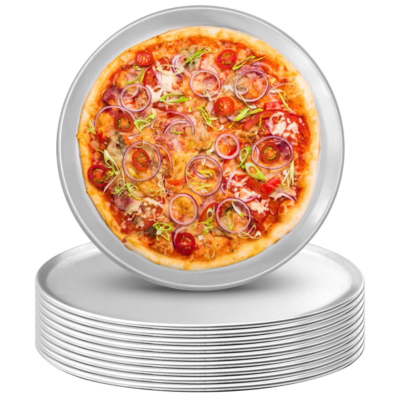 Paquete de 10 moldes para pizza de aluminio a granel, bandeja redonda para pizza para horno, bandeja de pizza de 12 pulgadas para pasteles, galletas, pizzas, pasteles, cocina, hornear,