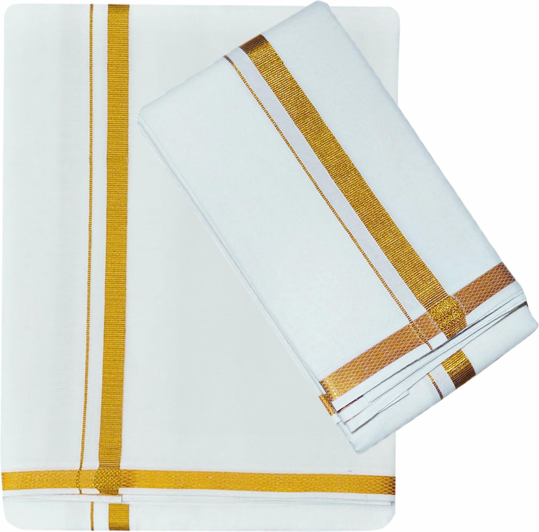 Prakasam Cotton White Jari Border Cotton Blended Double (1.28X3.80Mtrs) Dhoti For Mens/Poly Cotton 50 White Jari Dhoti & Matching Single Jari Towel