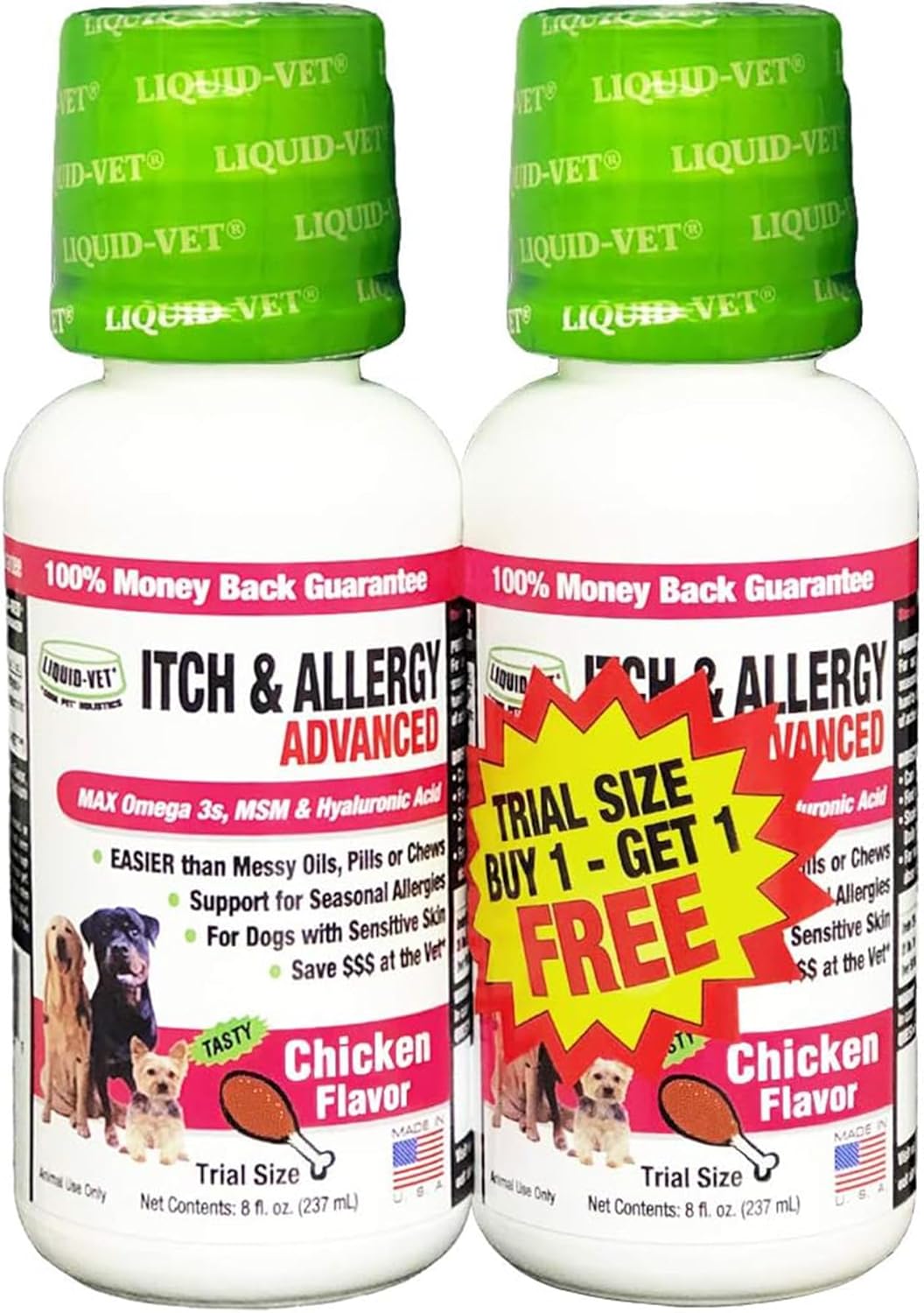 LIQUID-VET K9 Itch & Allergy Advanced Formula, Anti-Itch & Allergy Support with Omega-3s Fish Oil, MSM, Vitamin E, and Hyaluronic Acid – Dog Care Essentials for Dry, Sensitive Skin