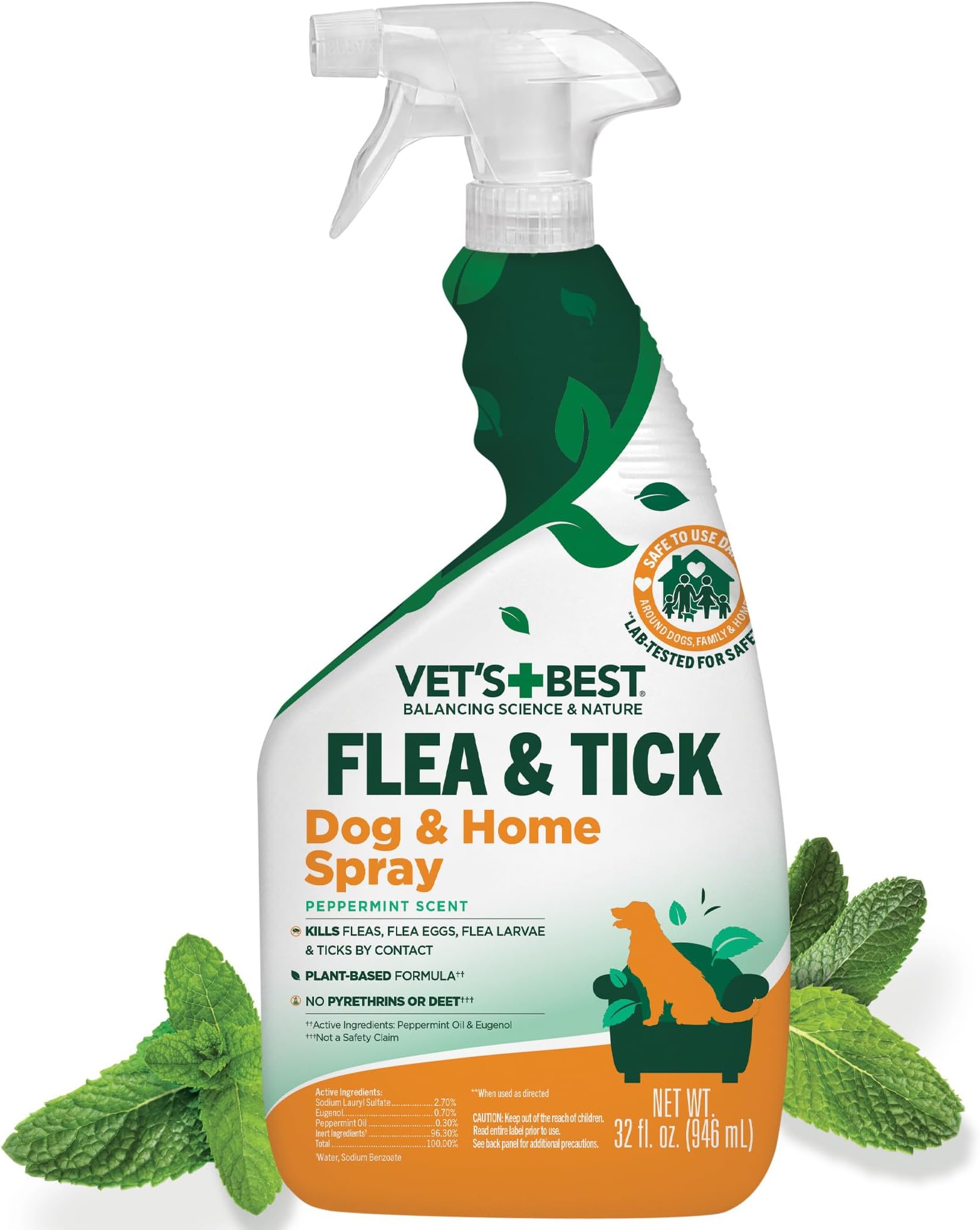 Vet's Best Flea And Tick Home Treatment Spray For Dogs, White, 32 Oz