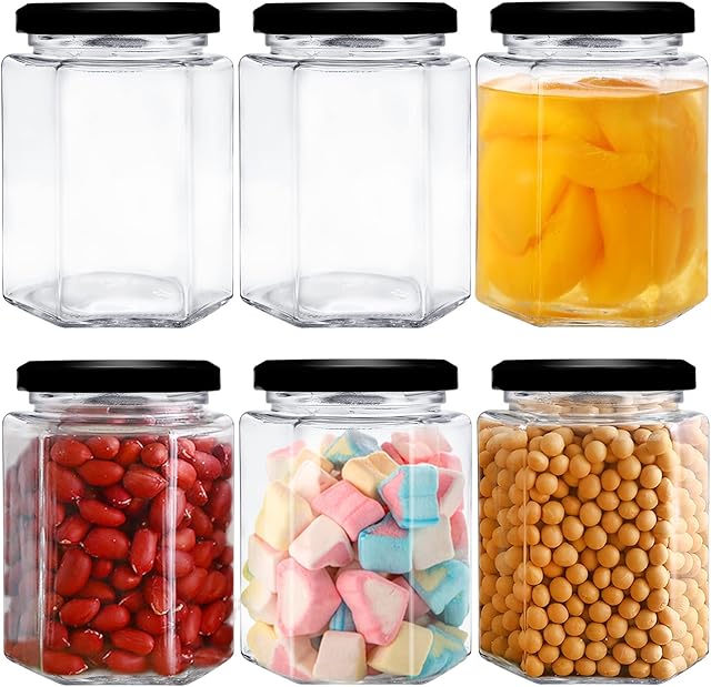 Uooker Jam Jars with Lids, 6 Pcs Hexagonal 9oz / 280ml Glass Jars, Storage Canning Food Preserving Jars, Wide Mouth Jar for Spice Jam Honey Yogurt or Sweets Candy Homemade Jams and Preserves