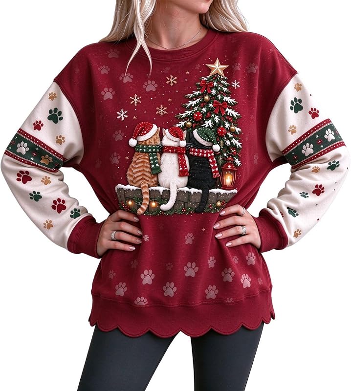 Generic Christmas Sweatshirt Women Oversized Crewneck Cute – Easy Styling