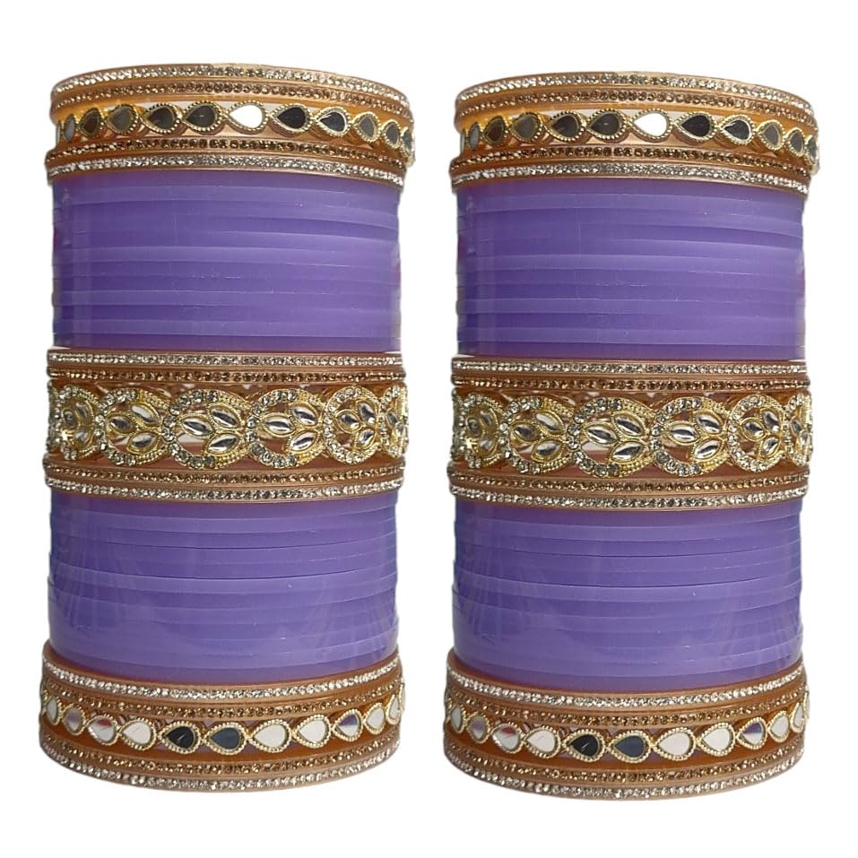 O M S Traditional Indian Bridal Chuda with Golden Kundan Bangles and Tilak Mirror Bangles Set (Lavender, 2-8) (B0D7SR9JWJ) Amazon Price History, Amazon Price Tracker