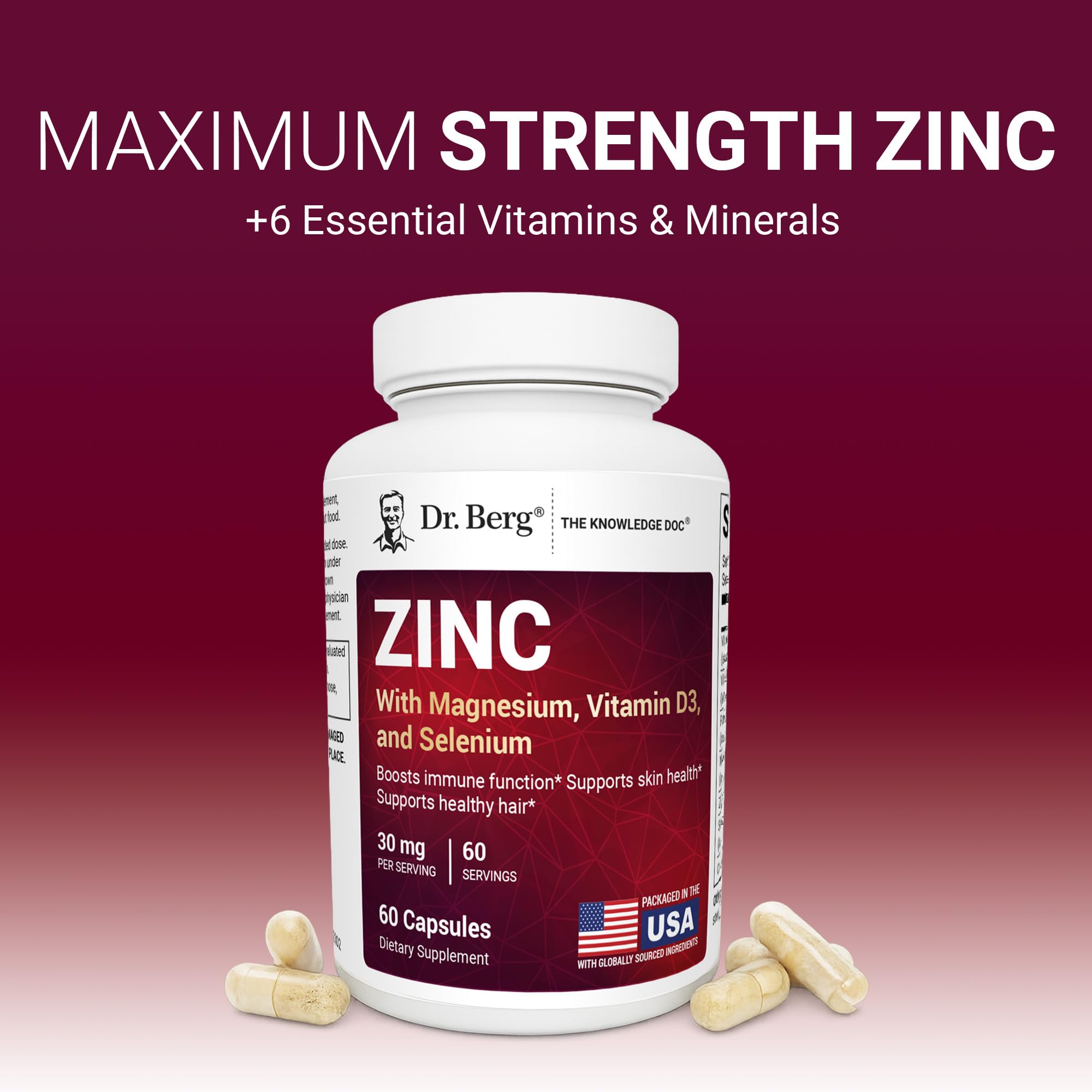 Dr. Berg Zinc 30 mg (60 Capsules) – High Potency 7-in-1 Immune Support Formula – Chelated Zinc with Vitamin D & Selenium for Healthy Skin, Hair & Daily Wellness – No Fillers, 4X Tested* — Amazon image 5