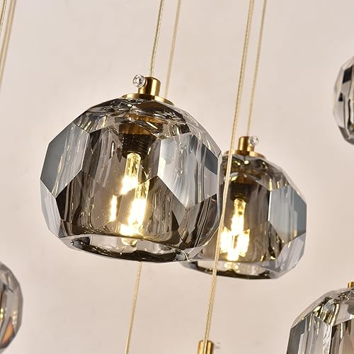 Miniatura 7 de Moderno candelabro de cristal en humo, lámparas colgantes de latón de lujo para isla de cocina, lámpara colgante de techo de gota de lluvia para