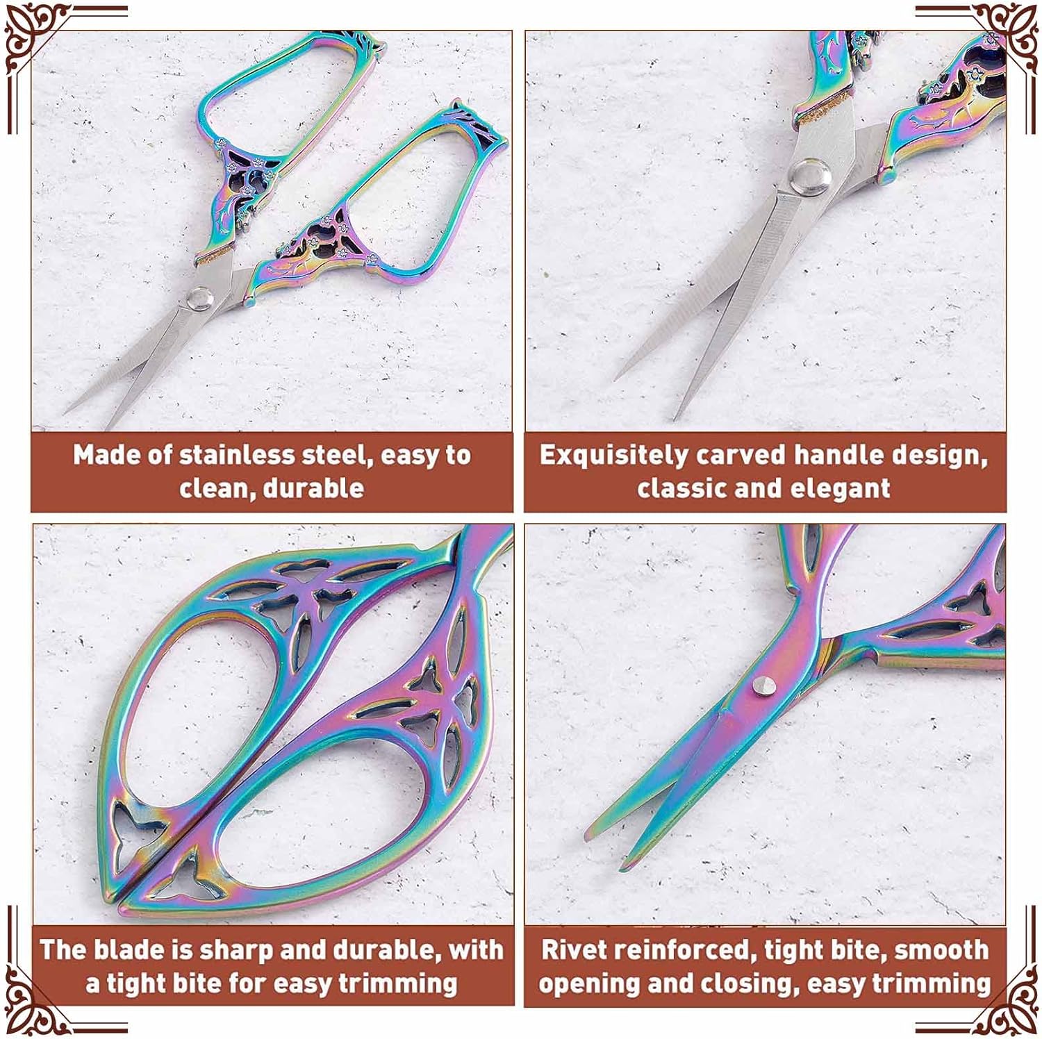 2Pcs Small Sewing Embroidery Scissors Detail Shears Vintage Sharp Tip Scissor Stainless Steel Scissors for Cutting Fabric Craft Knitting Threading Needlework Artwork Handicraft DIY Tool