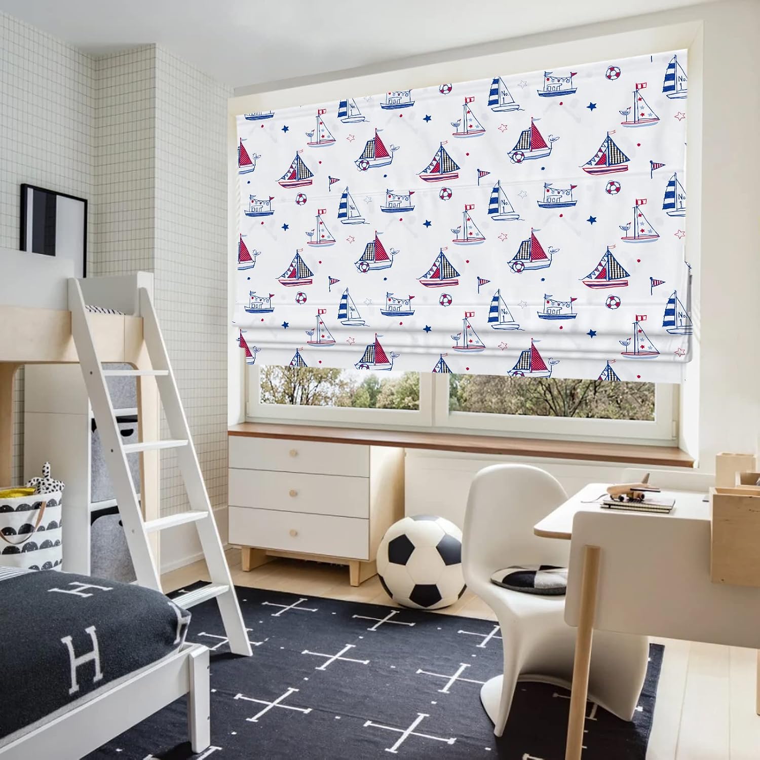 LETAU No Drill No Tools Cordless Blackout Roman Shades Blinds, Made to Order Kids Lined Window Shades Blinds for Windows, Doors, French Doors, Kitchen Window, Boat