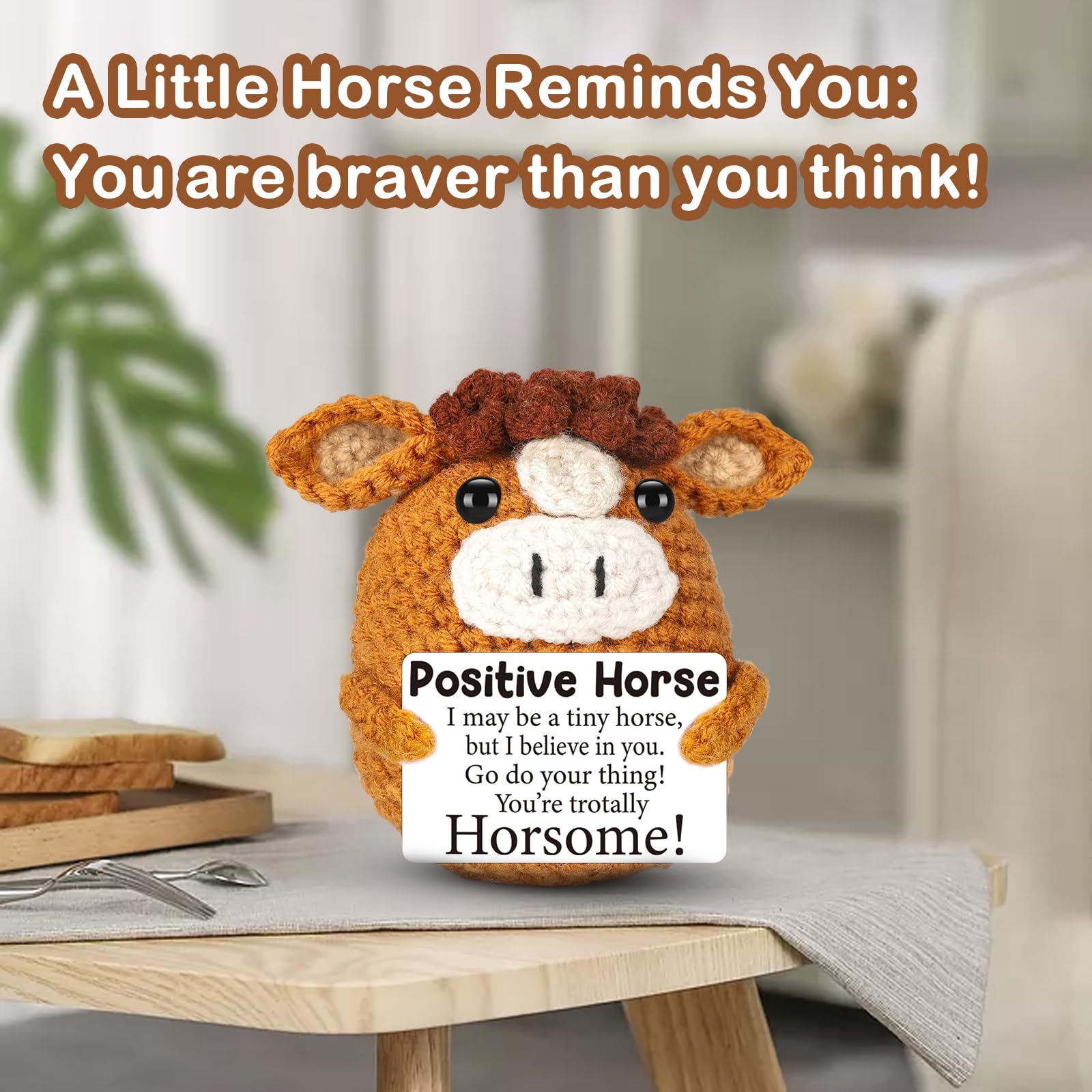 Komergave Emotional Support Gift, Mini Funny Positive Crochet Horse - Image 4