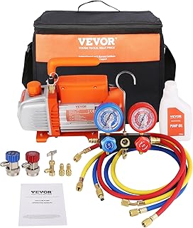 VEVOR Bomba de vácuo para ar condicionado 100 l/min bomba de vácuo HVAC 150 W com kit de medidor e mangueira de borracha tricolor 1440 rpm bolsa de transporte para R134a ar condicionado de carro