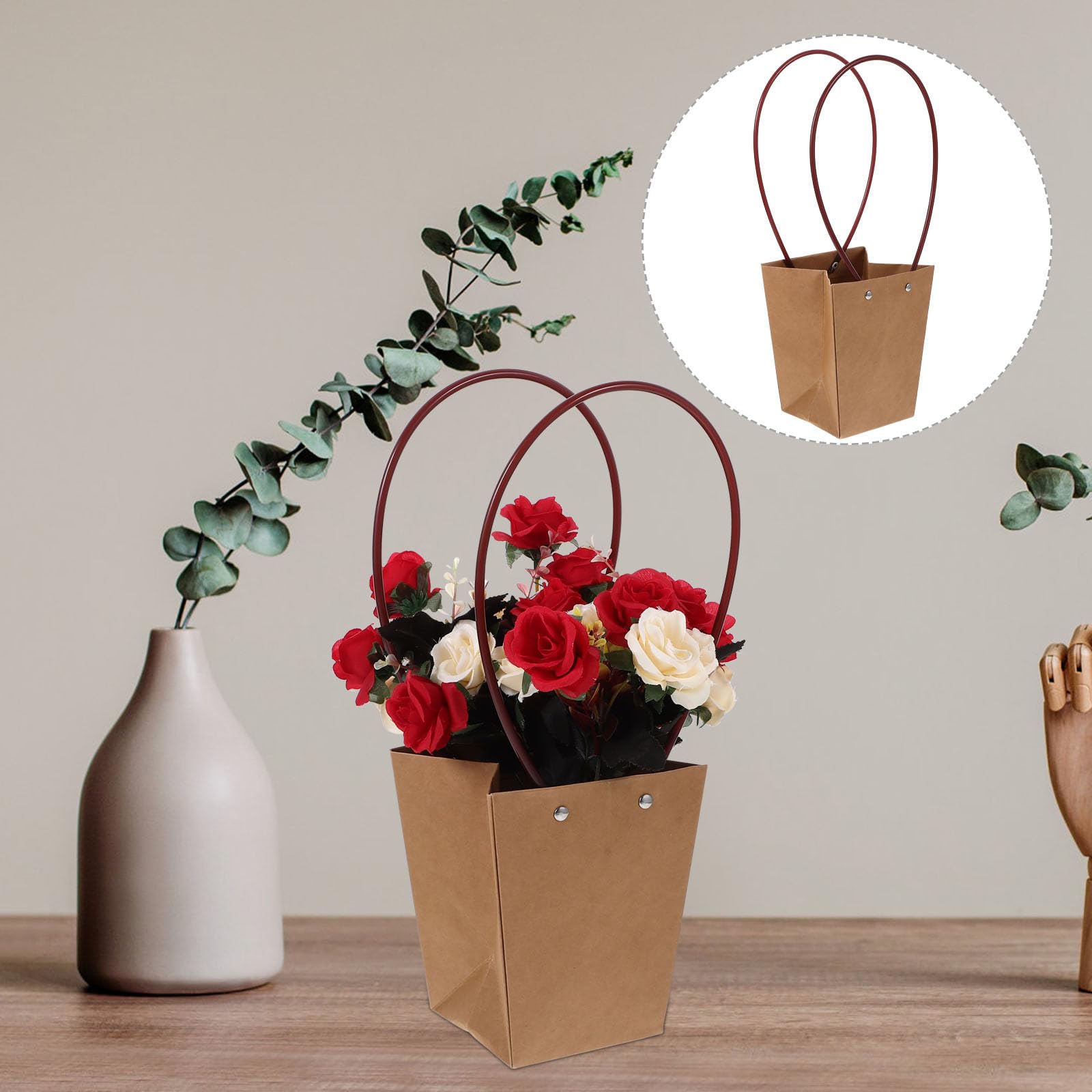 GARIOUANS Sacchetti Regalo Confezione da 10 Pezzi e Fondo Robusto in Carta Kraft con Manico Rinforzato per Fiori Freschi per Confezionare Mazzi da Matrimonio