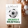 Cartel de bienvenida para fiesta de cumpleaños de fútbol HAQCO, decoración para fiesta de fútbol, cartel para puerta principal, decoración para cumpleaños de niño, jugador estrella, lienzo 1