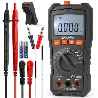 EJ8010 TRMS 5999 Counts Auto-Ranging Digital Multimeter | Voltage, current, resistance, capacitance, frequency, temperature, continuity, LED flashlight and CAT III 600V.