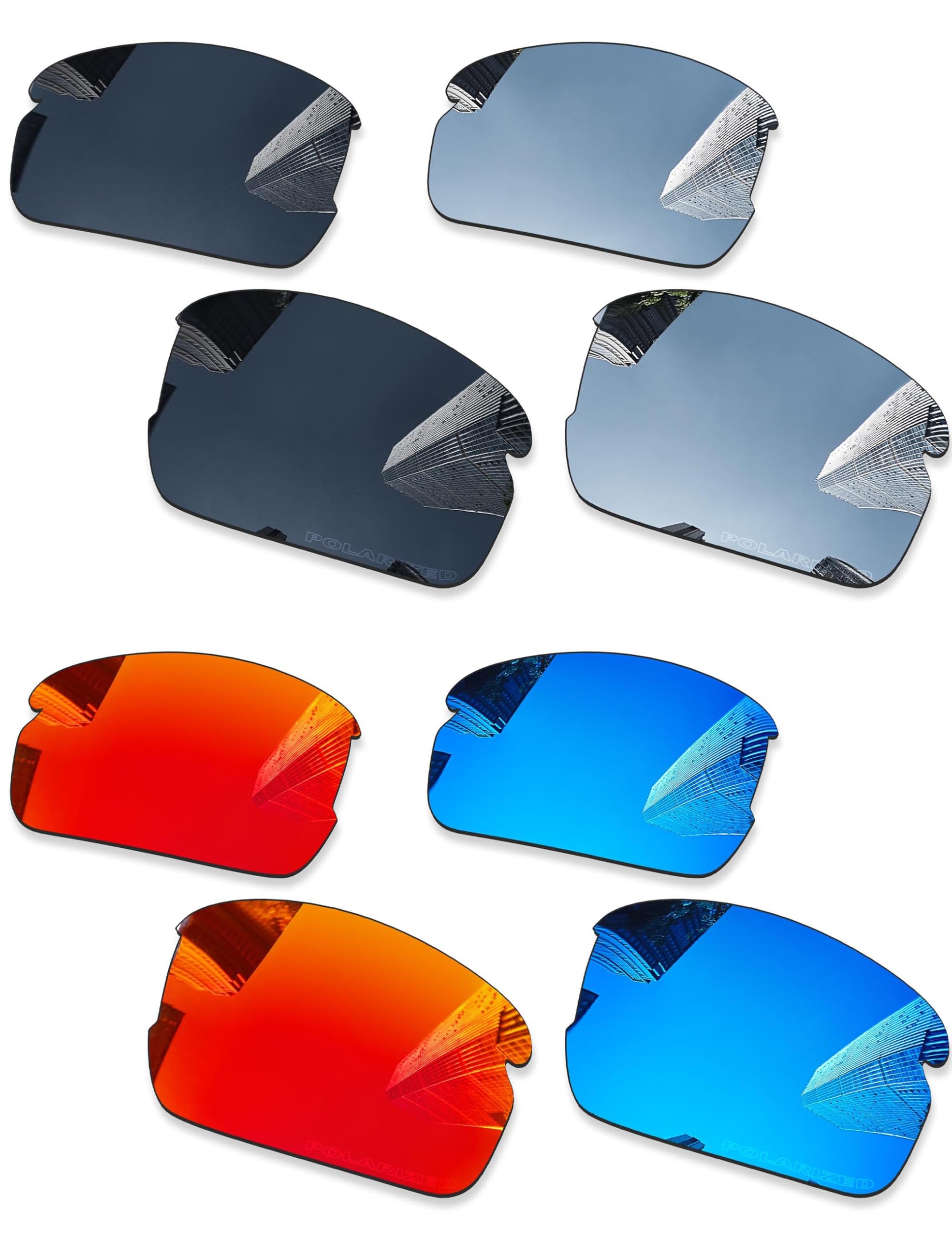 Lentes de repuesto Ploarized 4 pares para gafas de sol Oakley Flak 2.0 OO9295, negro + titanio plateado + azul hielo + rojo fuego
