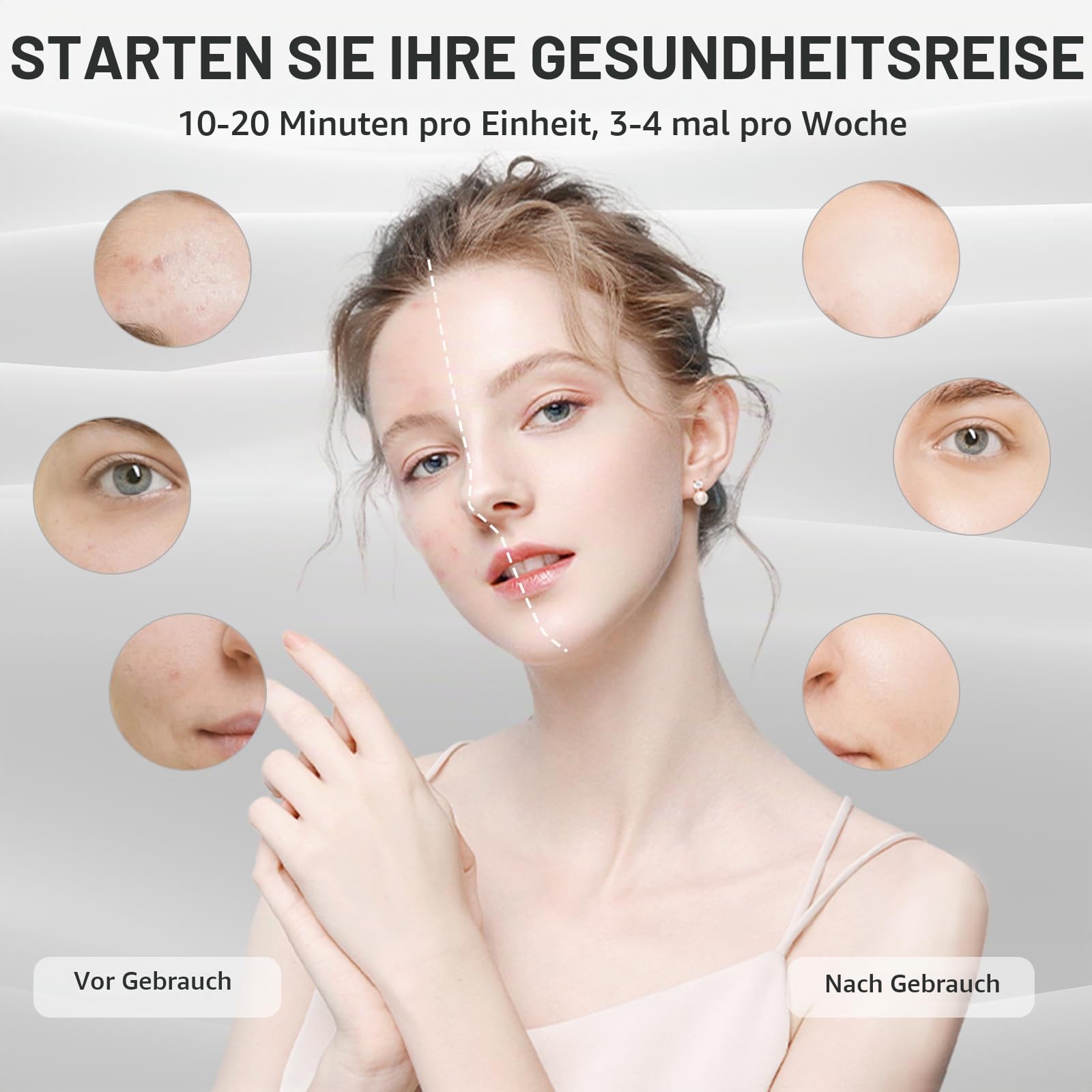 Rotlichtlampe Gesicht, 850 & 660 LED Maske Gesicht mit 10/15/20 Minuten Timer & 5 Helligkeitsstellung, Silizium Rotlicht Maske Gesichts für den Hausgebrauch